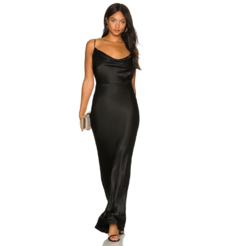 Lovers & Friends Lilith Gown in Black Satin NWT Size X Small